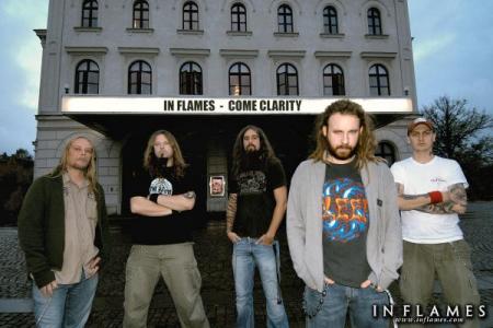 in flames